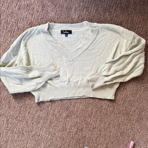 Lulu's Light Beige V-Neck Sweater